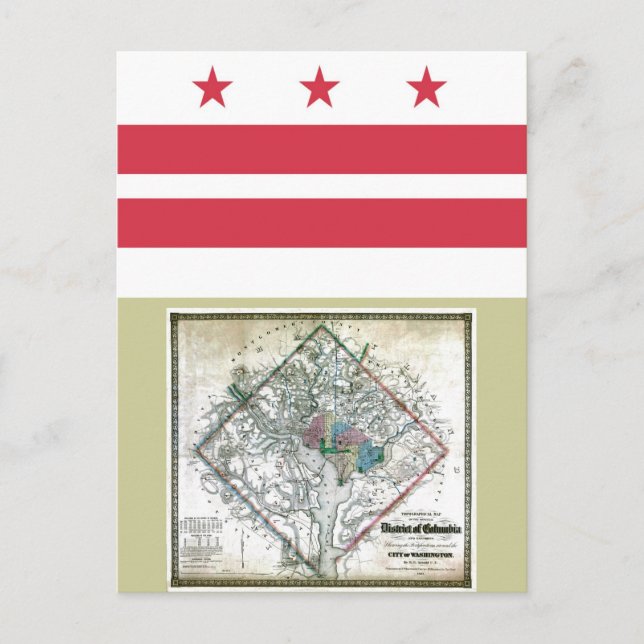 Washington DC Karta och Flagga Vykort (Framsida)