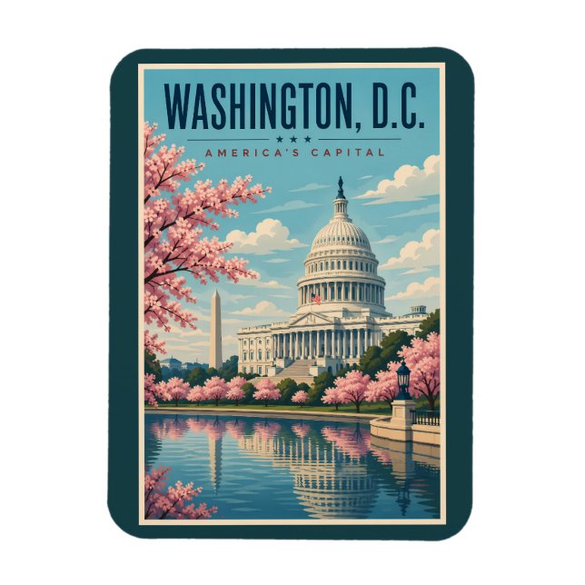 Washington DC Körsbärsblommor Illustration Resa Magnet (Vertikal)