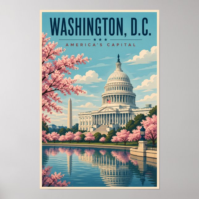 Washington DC Körsbärsblommor Illustration Resa Poster (Framsidan)