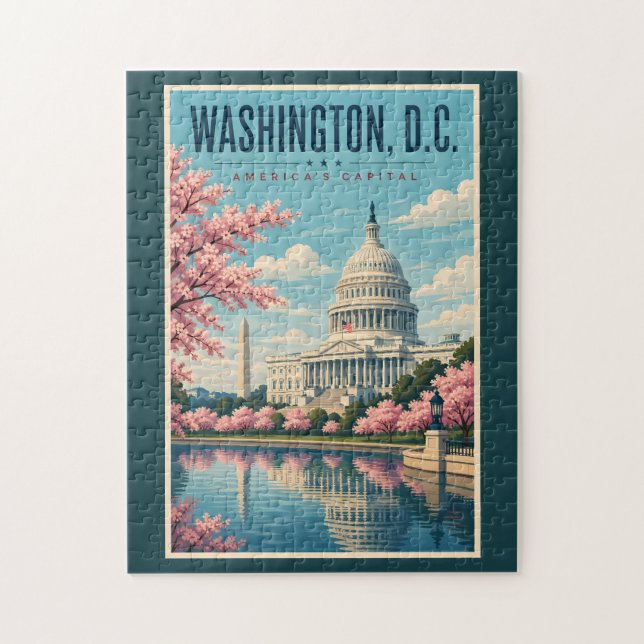 Washington DC Körsbärsblommor Illustration Resa Pussel (Vertikal)