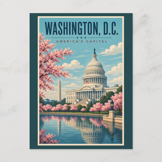Washington DC Körsbärsblommor Illustration Resa Vykort (Framsida)