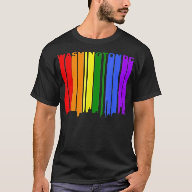 Washington DC LGBTQ Gay pride Rainbow Skyline  T Shirt (Framsida)