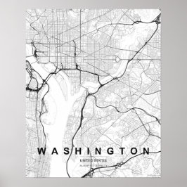 Washington DC Minimalistisk Karta (Svart & Vitt) Poster