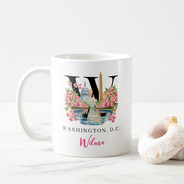 Washington DC Monogram Bokstav W Personligt Gåva Kaffemugg (Med munk)