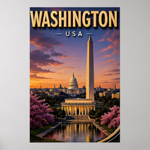 Washington DC Monument Capitol Siluett Poster