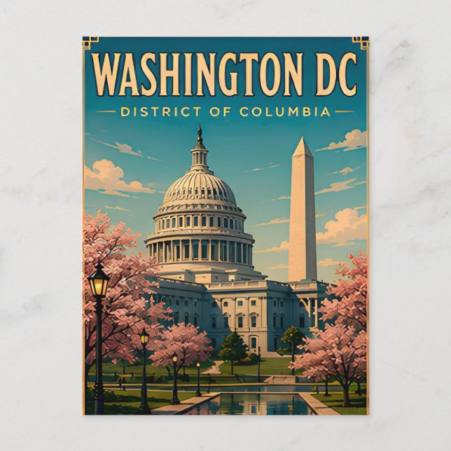Washington DC Monument och Capitol Skyline Vykort (Framsida)