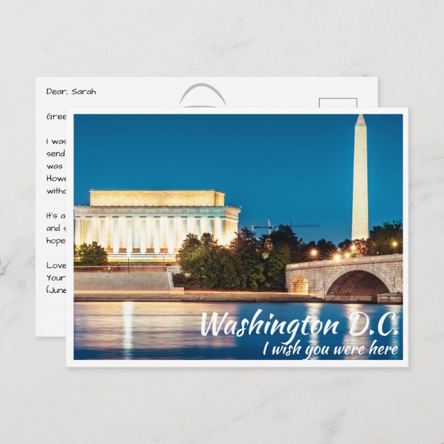Washington DC Monuments med Potomac Postcard Vykort (Fram/baksida)