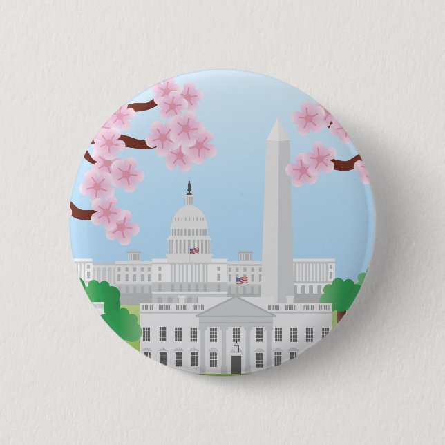Washington DC och körsbärsröda blommar knäppas Knapp (Framsida)