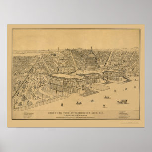 Washington, DC Panoramic Karta - 1872 Poster