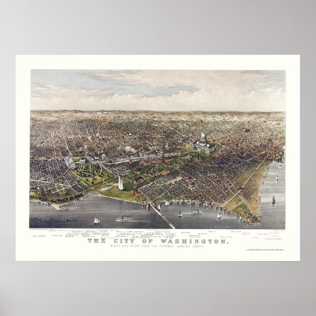 Washington, DC Panoramic Karta - 1880 Poster (Framsidan)