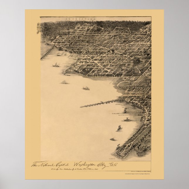 Washington, DC Panoramic Karta - 1883 Poster (Framsidan)