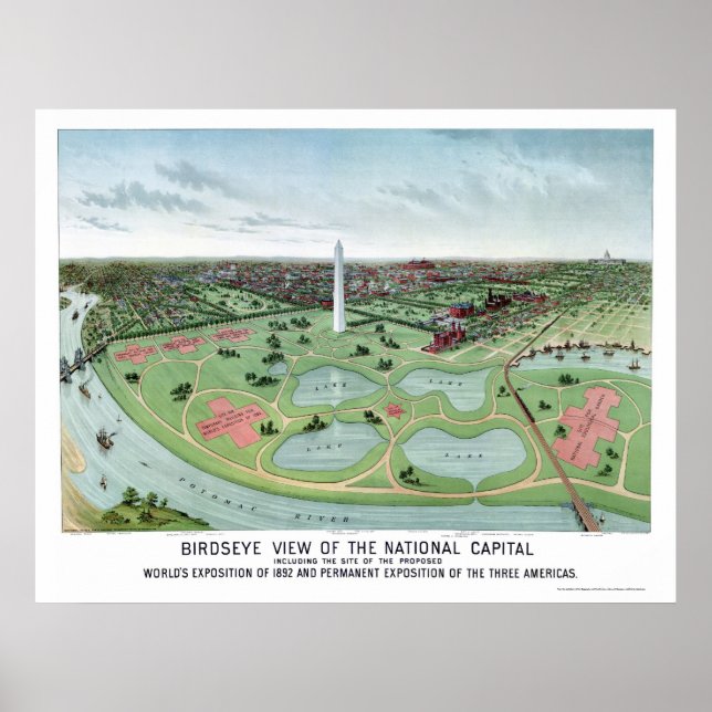 Washington, DC Panoramic Karta - 1888 Poster (Framsidan)