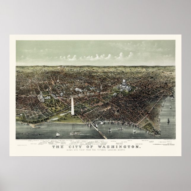 Washington, DC Panoramic Karta - 1892 Poster (Framsidan)