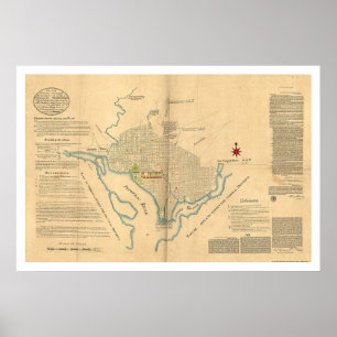 Washington DC Plan Karta av L'Enfant 1791 Poster