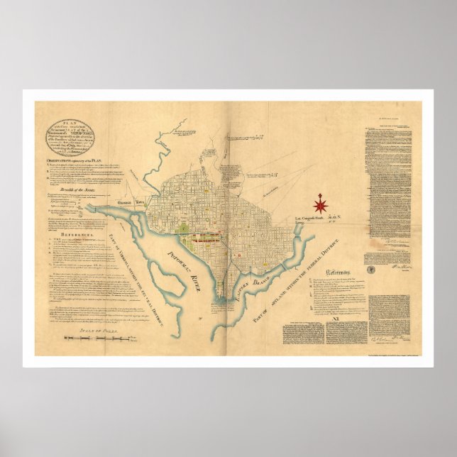 Washington DC Plan Karta av L'Enfant 1791 Poster (Framsidan)