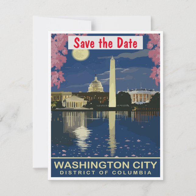 Washington DC Reflekterande bröllopsinbjudan Spara Datumet (Framsida)
