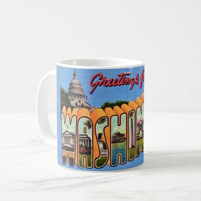 Washington DC Retro vykortsmugg Kaffemugg (Framsida vänster)