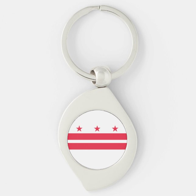 Washington DC:s statsflagga Swirl Silverfärgad Nyckelring (Framsidan)
