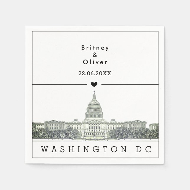Washington DC Siluett – Anpassad Bröllop  Pappersservett (Framsidan)