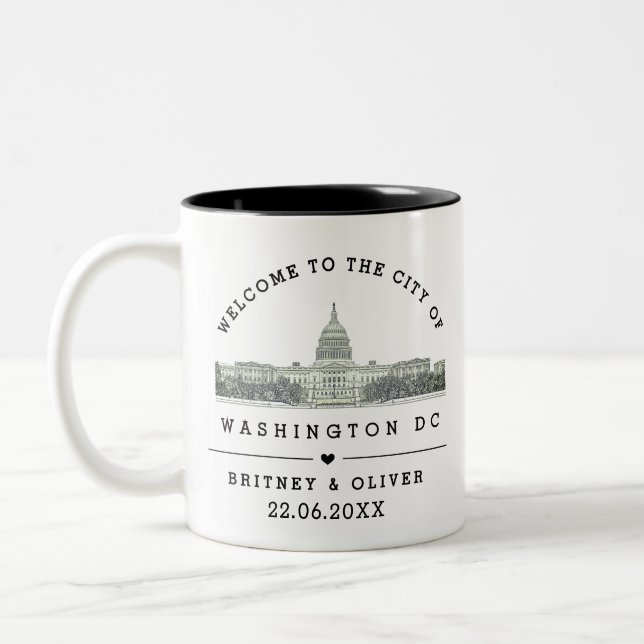 Washington DC Siluett – Anpassad bröllopspresent Två-Tonad Mugg (Vänster)