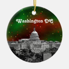 Washington DC Siluett Grön Röd Stjärnhimmel Jul Julgransprydnad Keramik