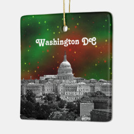 Washington DC Siluett Grön Röd Stjärnig Himmel Jul Julgransprydnad Keramik