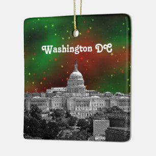 Washington DC Siluett Grön Röd Stjärnig Himmel Jul Julgransprydnad Keramik