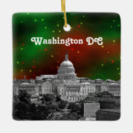 Washington DC Siluett Grön Röd Stjärnig Himmel Jul Julgransprydnad Keramik