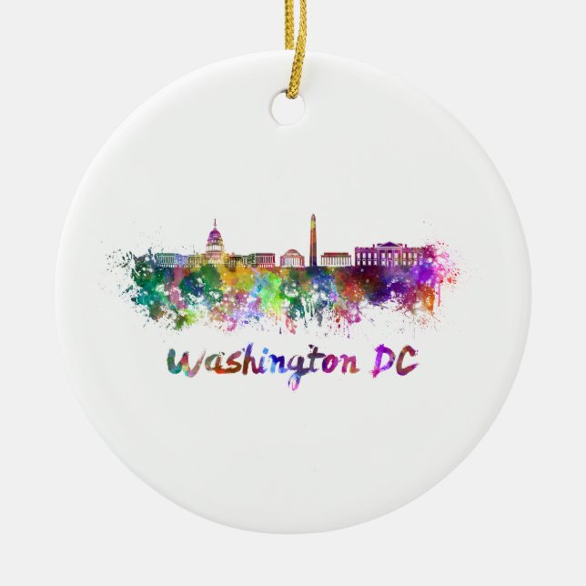 Washington DC-skylin i vattenfärg Julgransprydnad Keramik (Framsidan)