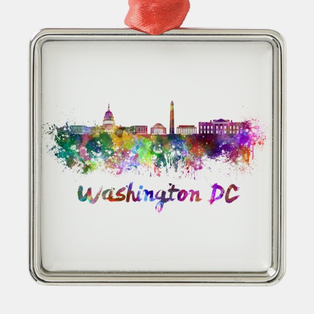 Washington DC-skylin i vattenfärg Julgransprydnad Metall (Framsidan)