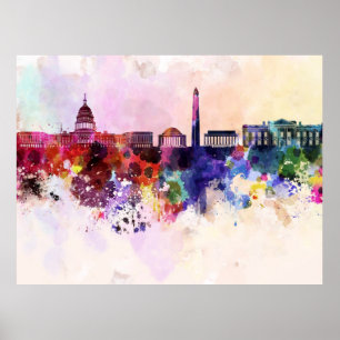 Washington DC-skylin i vattenfärgsbakgrund Poster