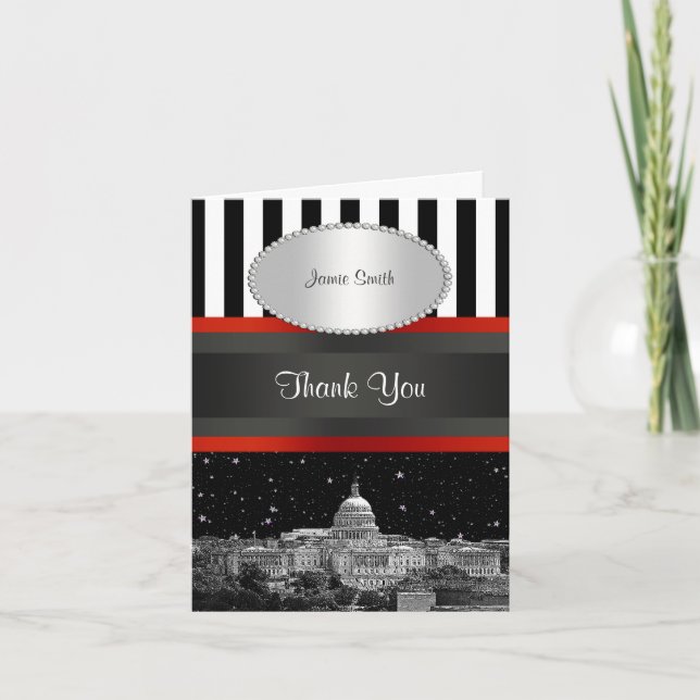 Washington DC Skyline Blk Wht Rand P Tack Kort (Framsida)