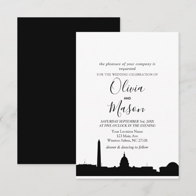 Washington DC Skyline Cityscape Wedding bjudande Inbjudningar (Fram/baksida)