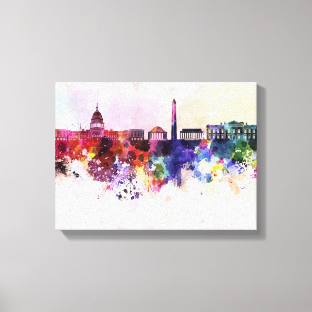 Washington DC skyline in watercolor background Canvastryck (Framsida)
