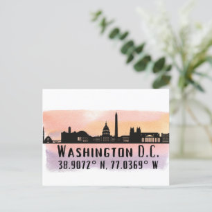Washington DC Skyline Latitude och longitud Vykort