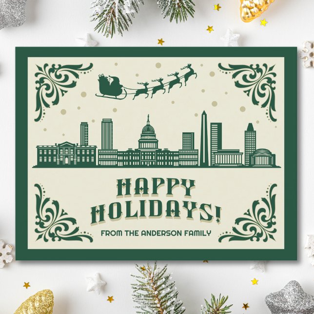 Washington, DC Skyline Lycklig Helgdag vykort (Happy Holidays Washington, DC skyline cityscape christmas postcard customizable real estate Santa )
