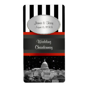 Washington DC Skyline Svart Vit Rand Fest Vin Etik Fraktsedel