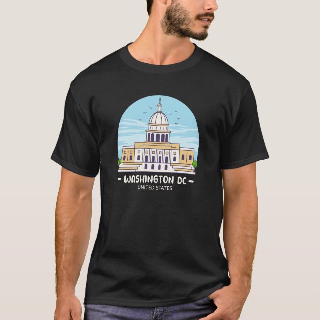 Washington DC Skyline USA City Landmark US Huvudst T Shirt (Framsida)