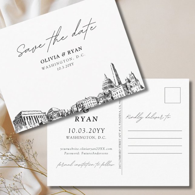 Washington DC Spara datum Postkort Bröllop Vykort (Washington DC Save the Date Postcard Wedding
)