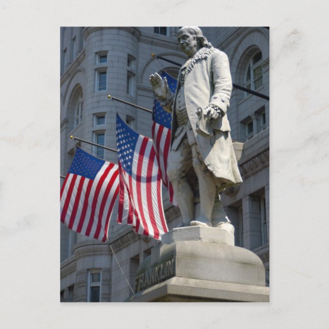 Washington, DC, staty av Benjamin Franklin Vykort (Framsida)