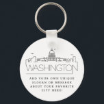 Washington DC Stylized Skyline | Anpassningsbar Sl Nyckelring<br><div class="desc">En unik nyckelring som representerar den vackra staden Washington DC. Den här nyckelkedjan har en stiliserad illustration av stadens unika skylt med namn under. Under staden är namn en plats för din unika slogan eller påstående om din favoritstad.</div>