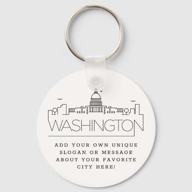 Washington DC Stylized Skyline | Anpassningsbar Sl Nyckelring (Framsida)
