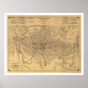 Washington DC & Suburbs Karta, Gedney 1886 Poster