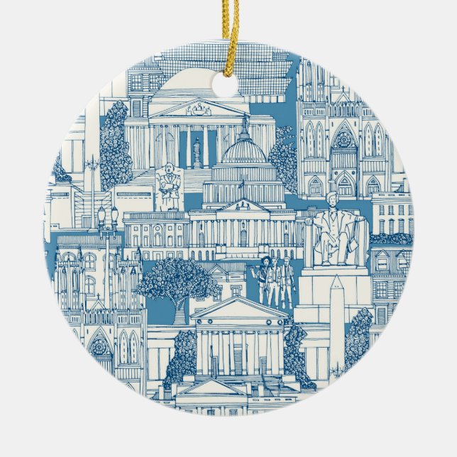 Washington DC toile blue Julgransprydnad Keramik (Framsidan)