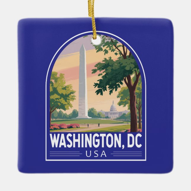 Washington DC Travel Art Emblem Julgransprydnad Keramik (Framsida)