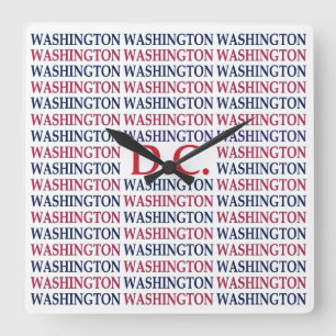 Washington DC Typography Fyrkantig Klocka