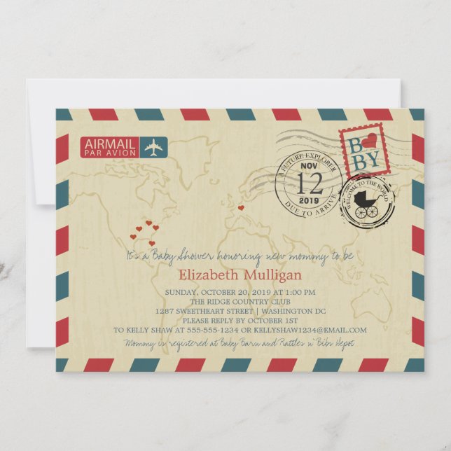 Washington DC/Tyskland Airmail | Baby Shower Inbjudningar (Framsida)