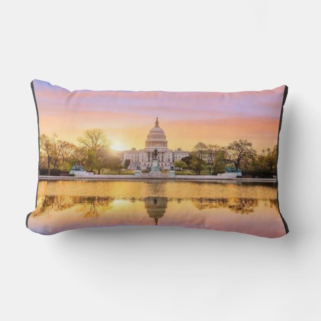 Washington DC US Capitol Building Solnedgångsrefle Lumbarkudde (Framsida)