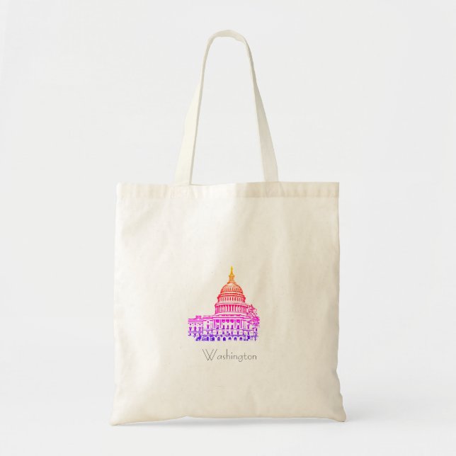 Washington DC USA Huvudstad Sketch Tote Bag Tygkasse (Framsidan)