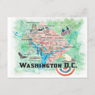 Washington DC USA Illustrerad karta med huvudvägar Vykort